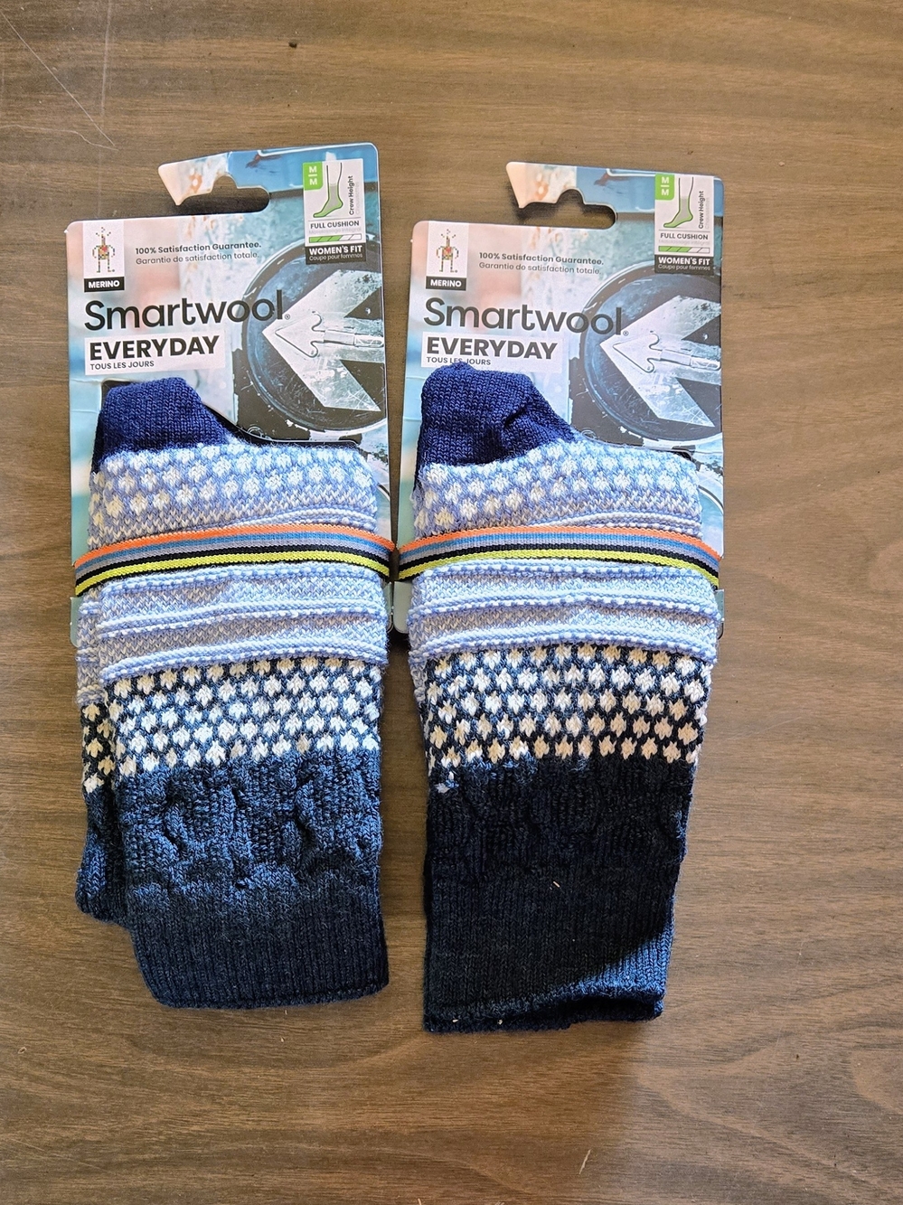 (2) Pair Smartwool Everyday Cable Crew Socks Blue & White